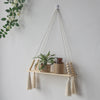 Boho Macrame Floating Wall Shelf — Rustic Wood Plant Shelf