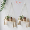 Boho Macrame Floating Wall Shelf — Rustic Wood Plant Shelf
