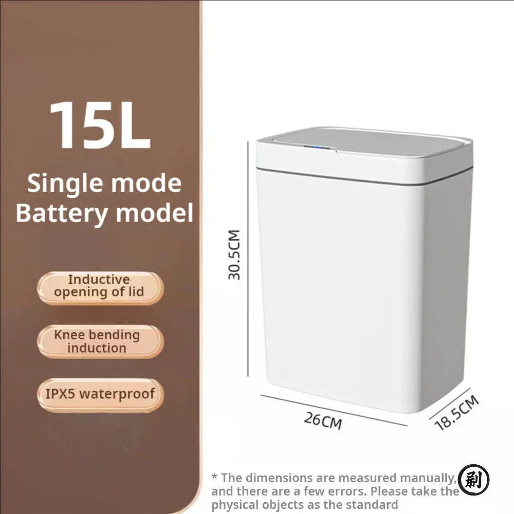 Touchless Smart Sensor Trash Can — 15L White