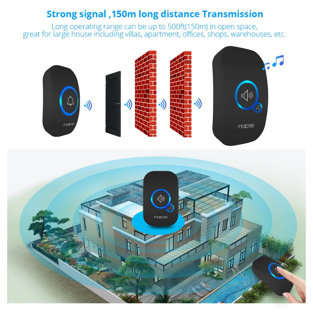 Wireless Doorbell — 150M Range, 32 Chimes