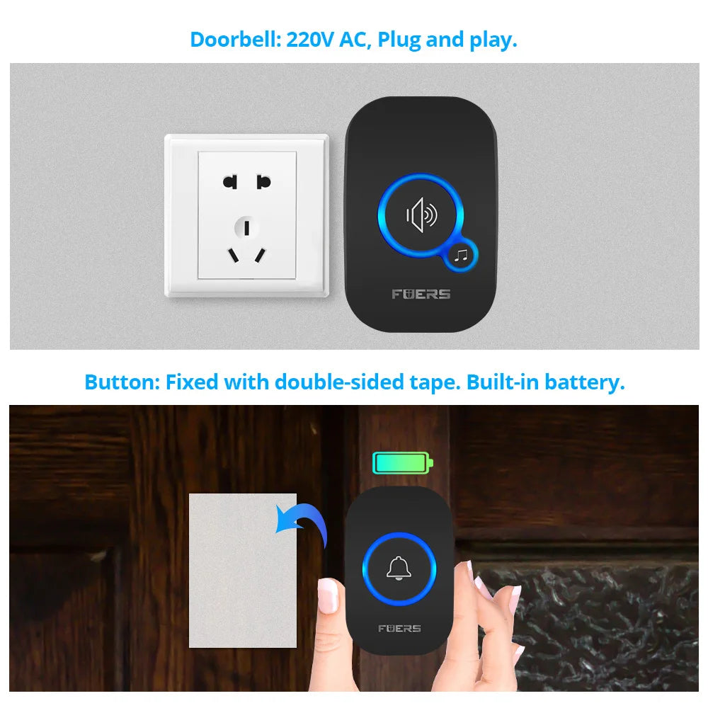 Wireless Doorbell — 150M Range, 32 Chimes