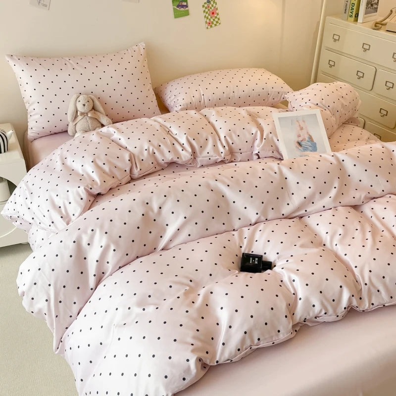 Satin Duvet Cover Set — 3-Piece, Black Dot Print