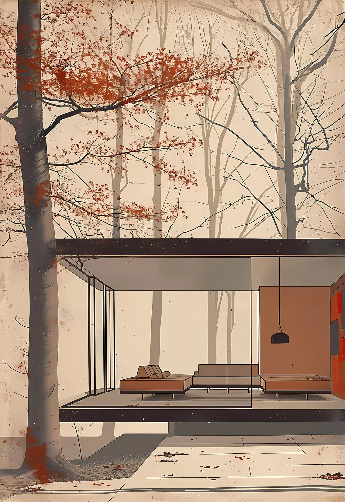 Fallingwater Architecture Canvas Print — Bauhaus Minimalist Art