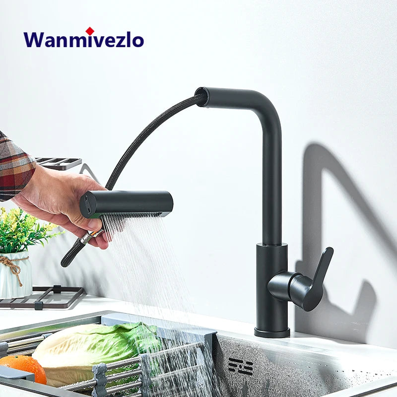 Pull-Out Kitchen Faucet — 360° Swivel, Hot & Cold Mixer