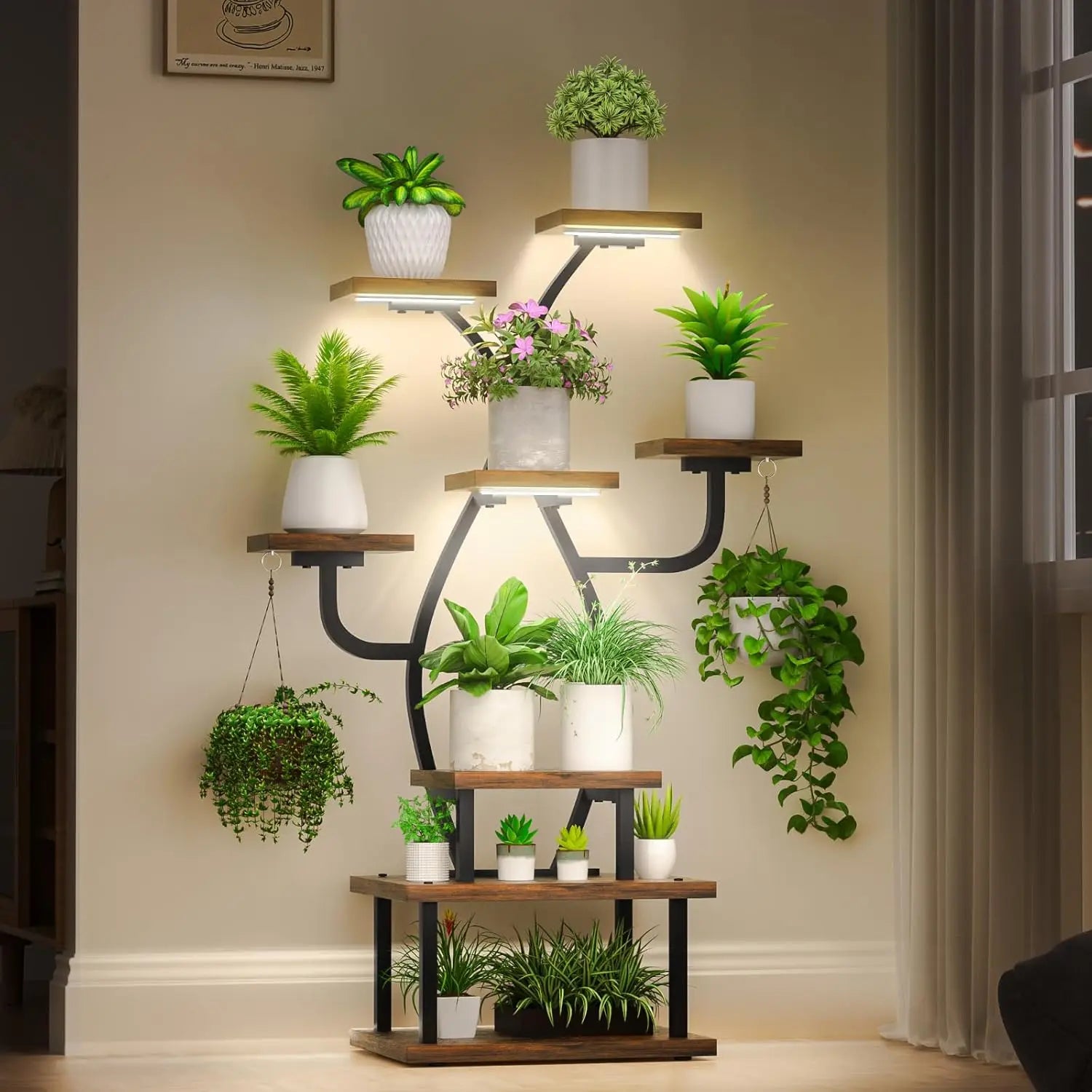 8-Tier Corner Plant Stand with Grow Light