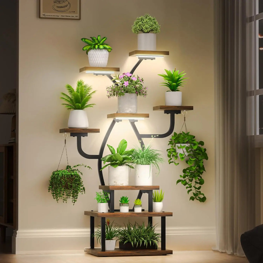 8-Tier Corner Plant Stand with Grow Light