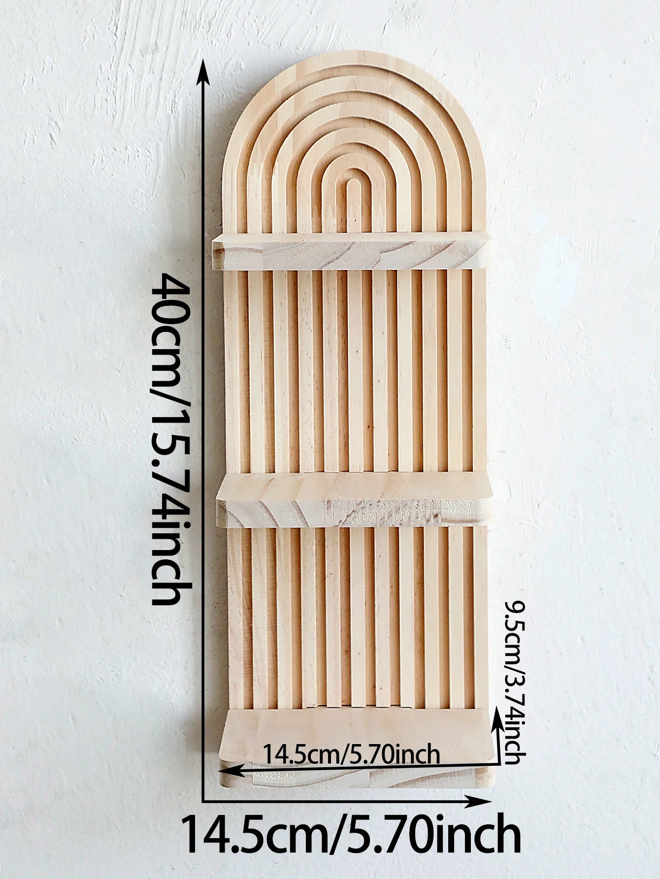 Boho Arch Wood Floating Wall Shelf — 3-Tier Storage Display
