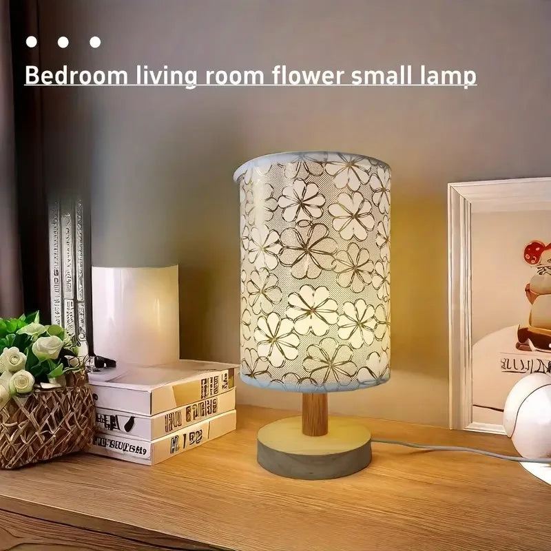 Fabric Table Lamp with Wooden Base — USB, 3-Tone Light