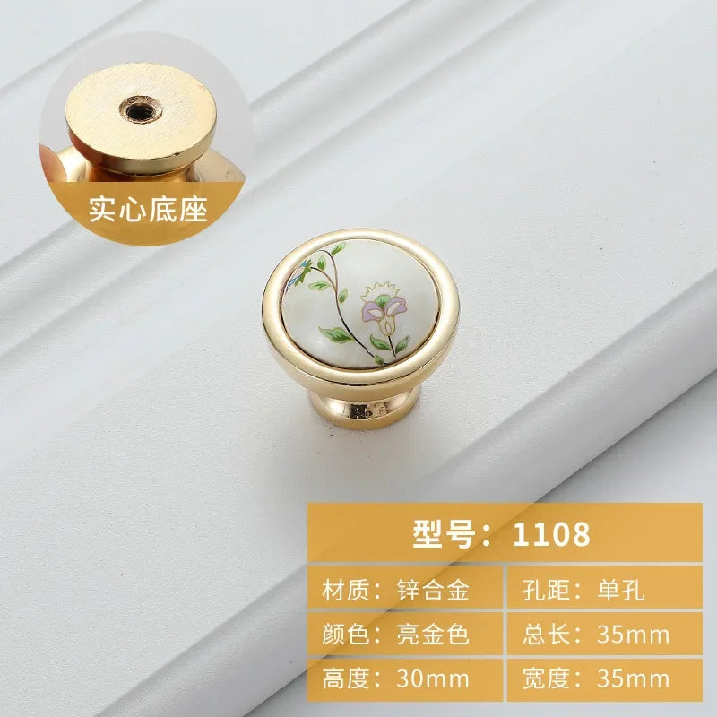 Gold Ceramic Cabinet Handle — European Light Luxury Knob