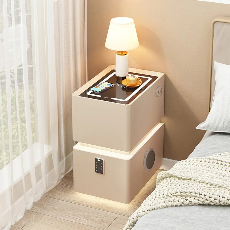 Smart Bedside Table with Wireless Charging — Solid Wood