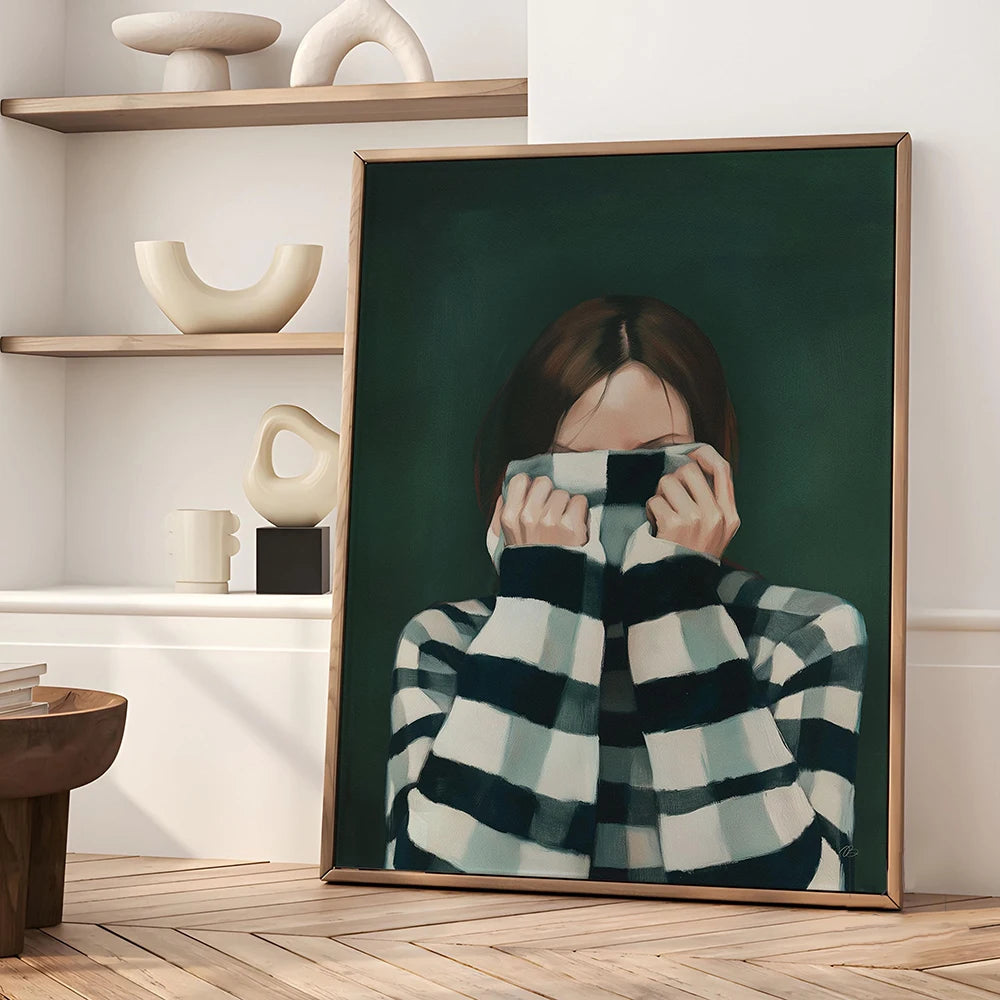 Emerald Abstract Woman with Flowers Canvas Print — Japandi Art