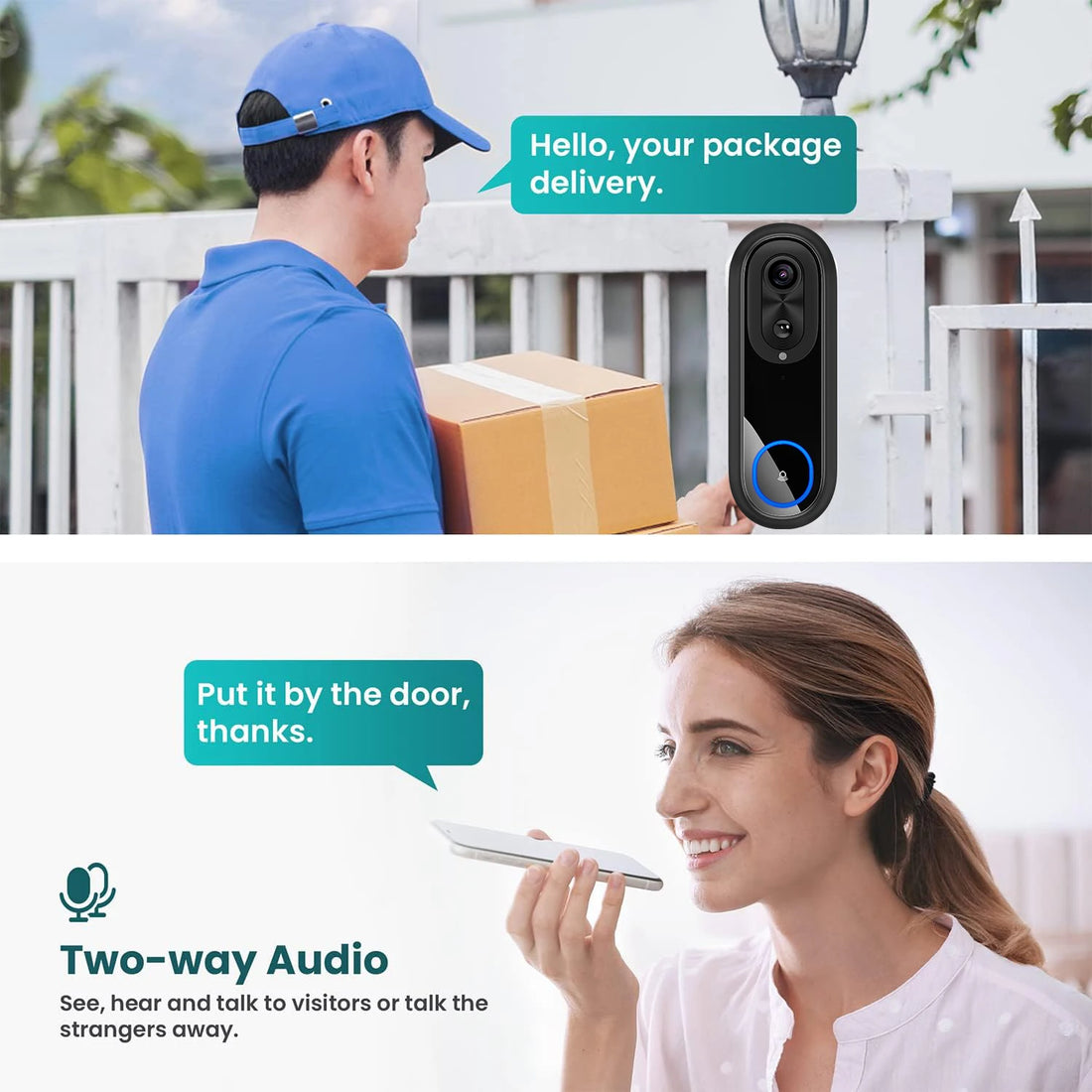 Smart Video Doorbell — 1080P WiFi, 7000mAh Battery