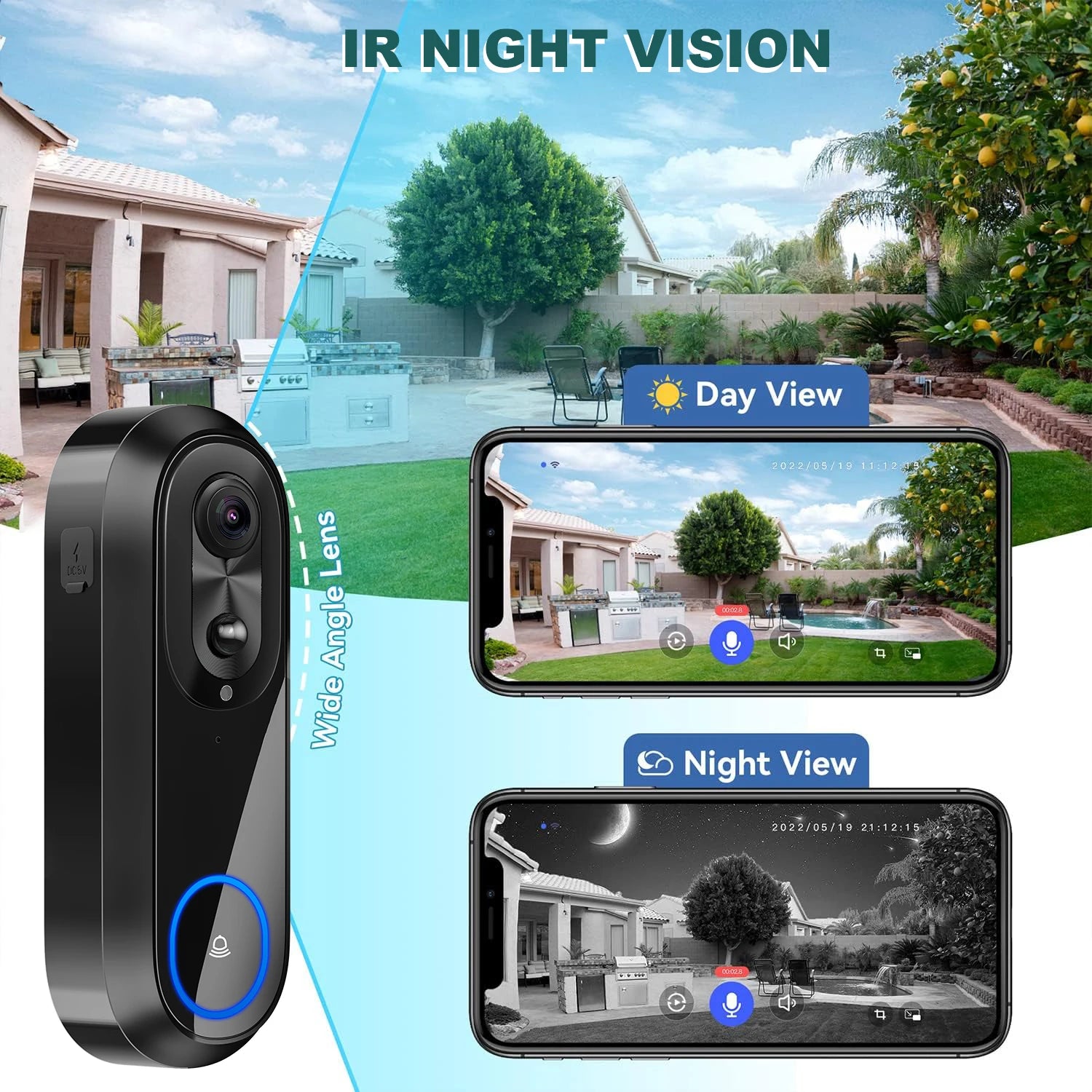 Smart Video Doorbell — 1080P WiFi, 7000mAh Battery