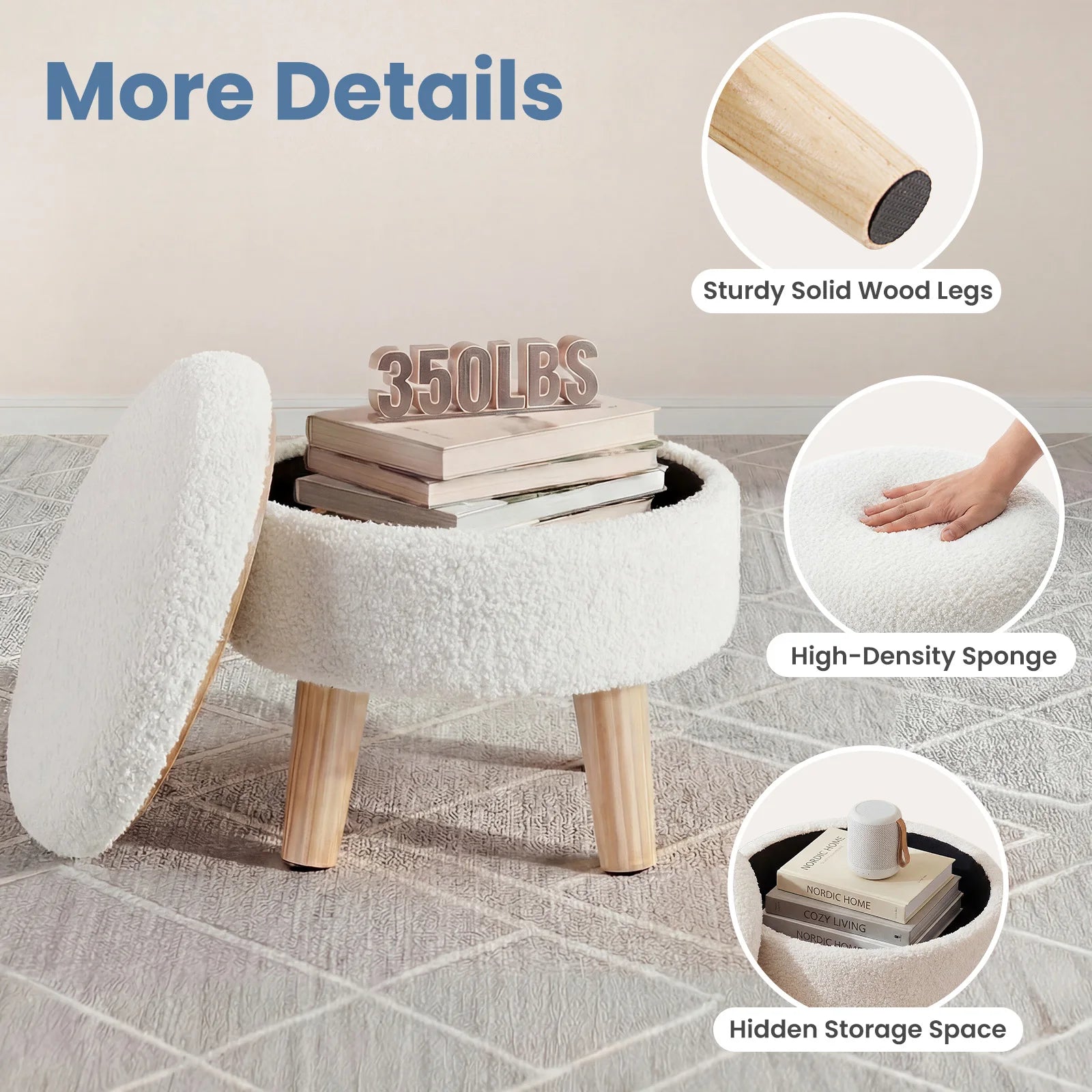 Round Velvet Storage Ottoman with Hidden Storage