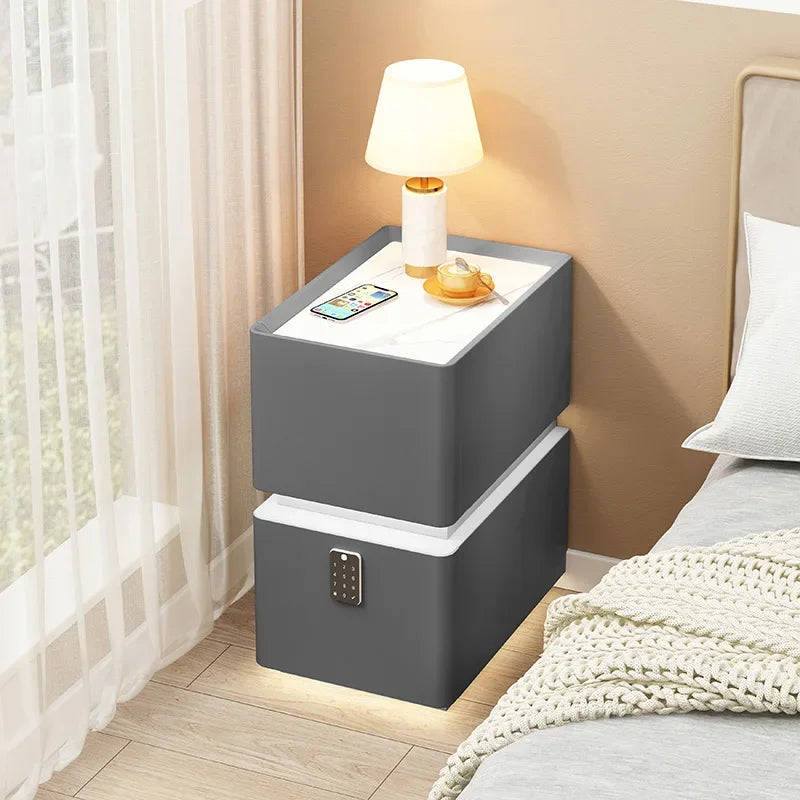 Smart Bedside Table with Wireless Charging — Solid Wood