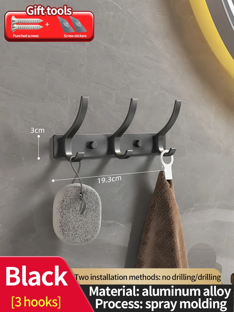 Punch-Free Door Back Hook Organizer — 6-Hook Aluminum Hanger