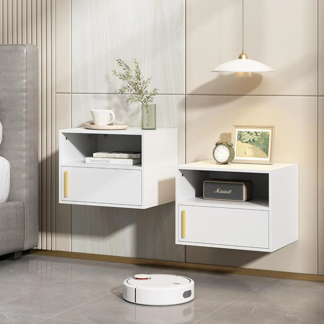 Floating Wall Nightstand Set of 2 — Modern Mounted Shelf