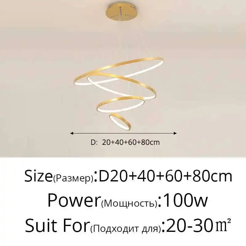 LED Ring Pendant Chandelier — Modern Nordic, Remote Control