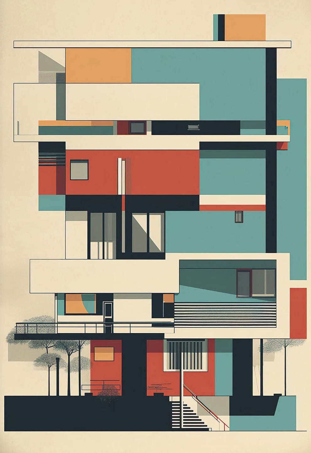 Fallingwater Architecture Canvas Print — Bauhaus Minimalist Art