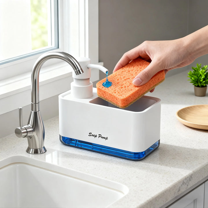 Kitchen Soap Dispenser with Sponge Holder — Pump & Caddy Set