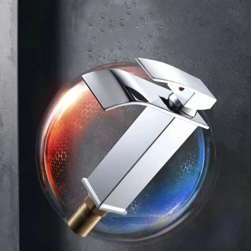Black Waterfall Basin Faucet — Stainless Steel, Hot & Cold