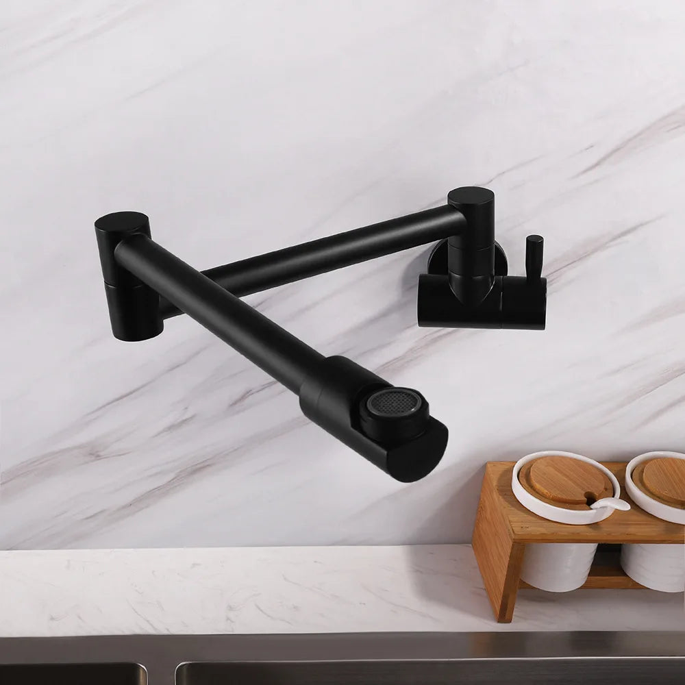 Wall-Mounted Folding Pot Filler Faucet — 360° Swing Arm, All Copper
