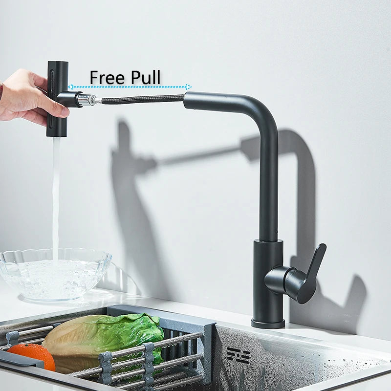 Pull-Out Kitchen Faucet — 360° Swivel, Hot & Cold Mixer