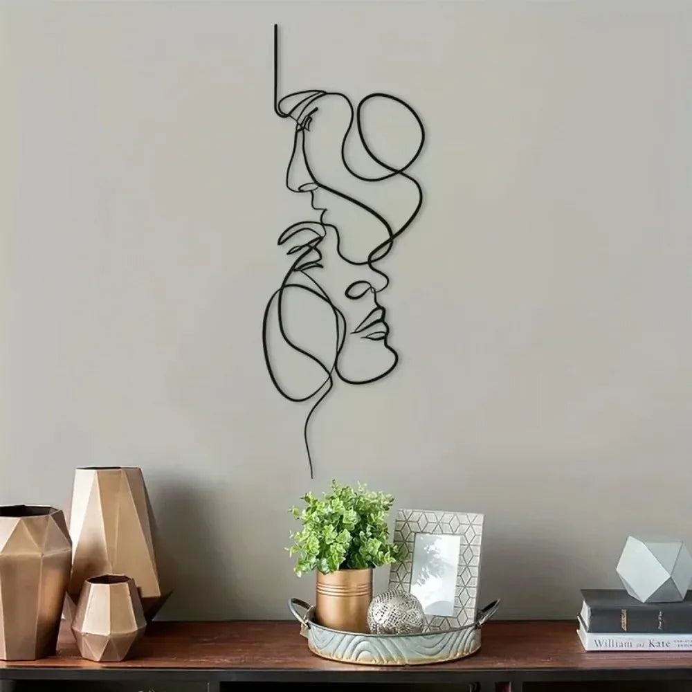 Minimalist Facial Line Metal Wall Art — Abstract Iron Sculpture