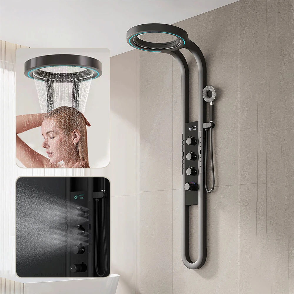 Rainfall Shower Panel System — SPA Massage Jets, LED Display