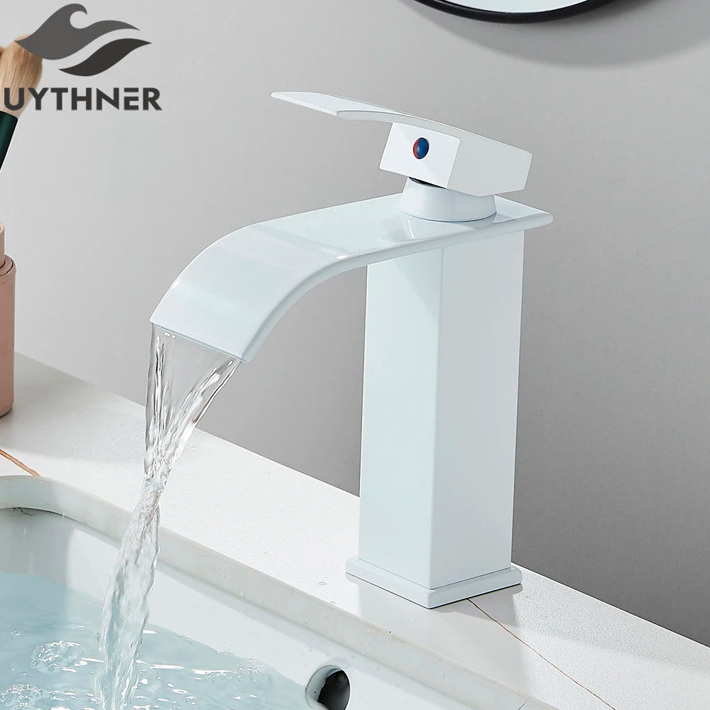 Brushed Gold Waterfall Bathroom Faucet — Single Lever Brass