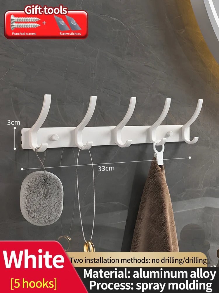 Punch-Free Door Back Hook Organizer — 6-Hook Aluminum Hanger