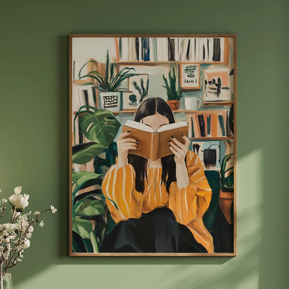 Emerald Abstract Woman with Flowers Canvas Print — Japandi Art