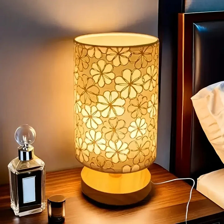 Fabric Table Lamp with Wooden Base — USB, 3-Tone Light