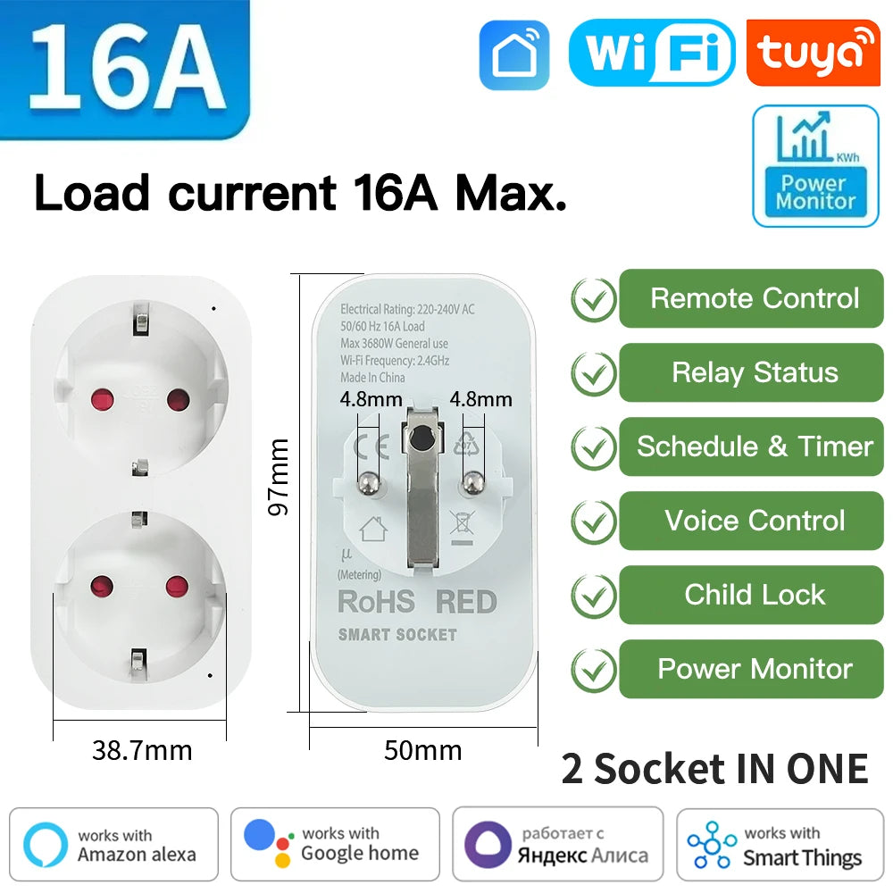 Smart WiFi & Zigbee Plug — 16A/20A with Power Monitor