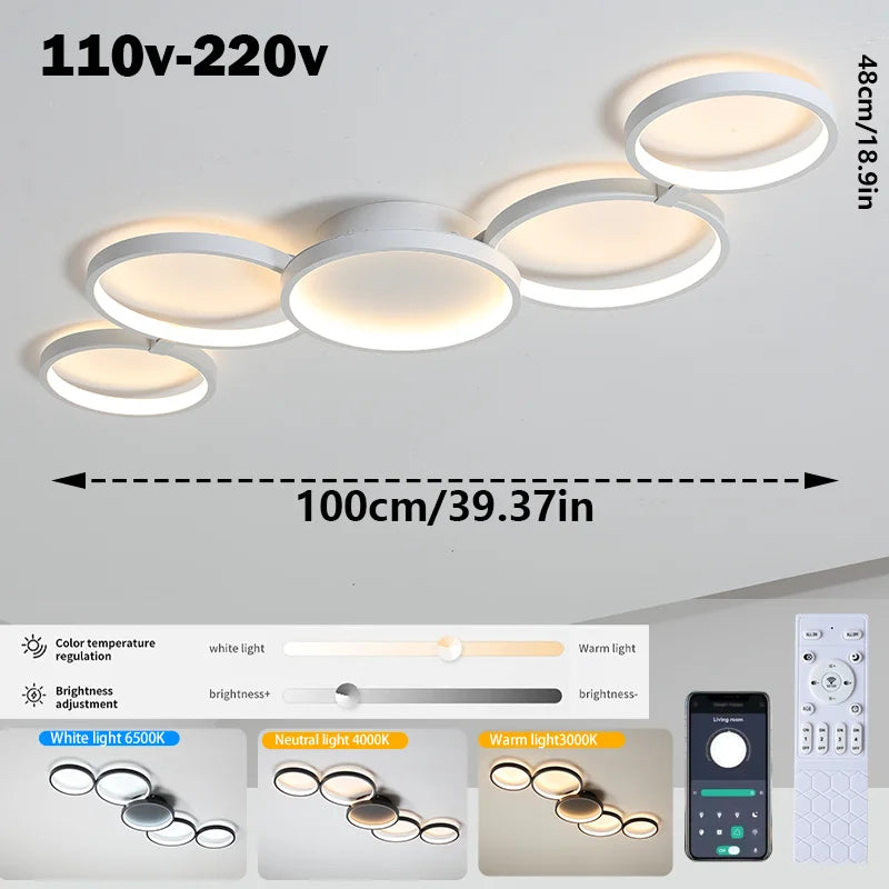 LED Ceiling Light — 3 Colors, Bluetooth App & Remote Dimming
