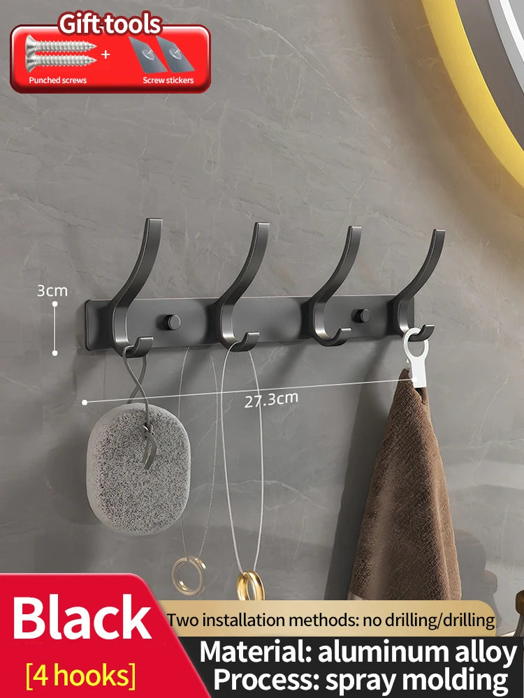 Punch-Free Door Back Hook Organizer — 6-Hook Aluminum Hanger