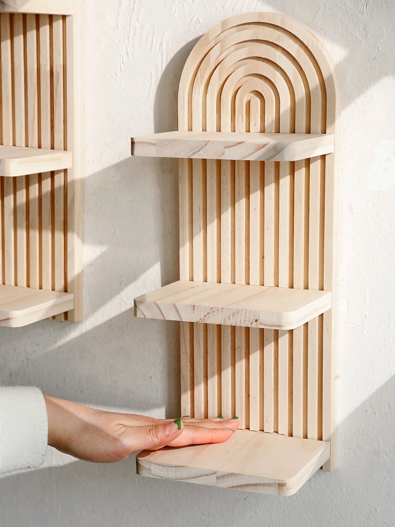 Boho Arch Wood Floating Wall Shelf — 3-Tier Storage Display