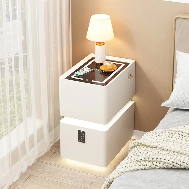 Smart Bedside Table with Wireless Charging — Solid Wood