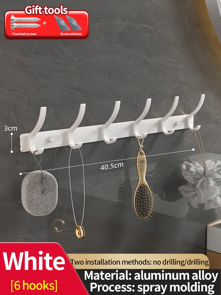 Punch-Free Door Back Hook Organizer — 6-Hook Aluminum Hanger