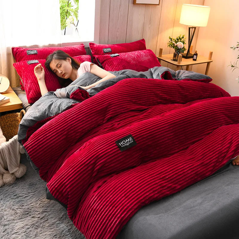 Winter Velvet Duvet Cover Set — Thick & Warm, 3-Piece