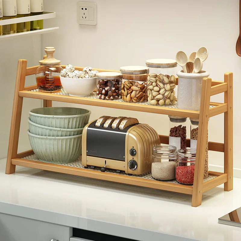 2-Tier Bamboo Spice Rack & Kitchen Counter Shelf