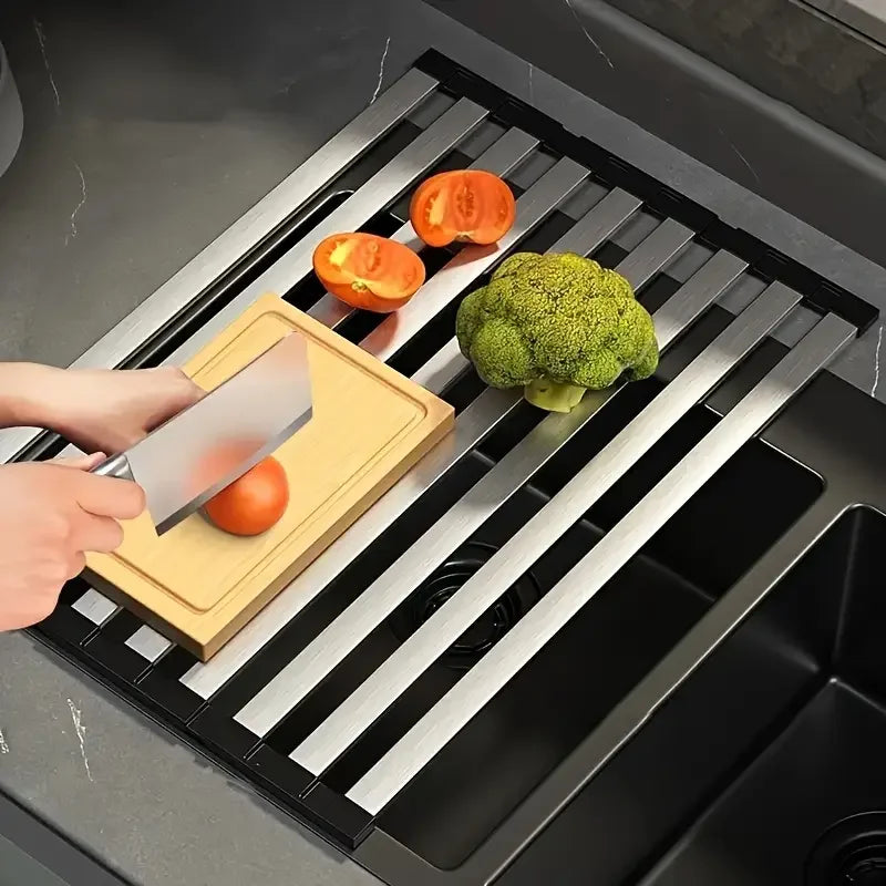 Stainless Steel Foldable Sink Drain Rack — Telescopic Basket