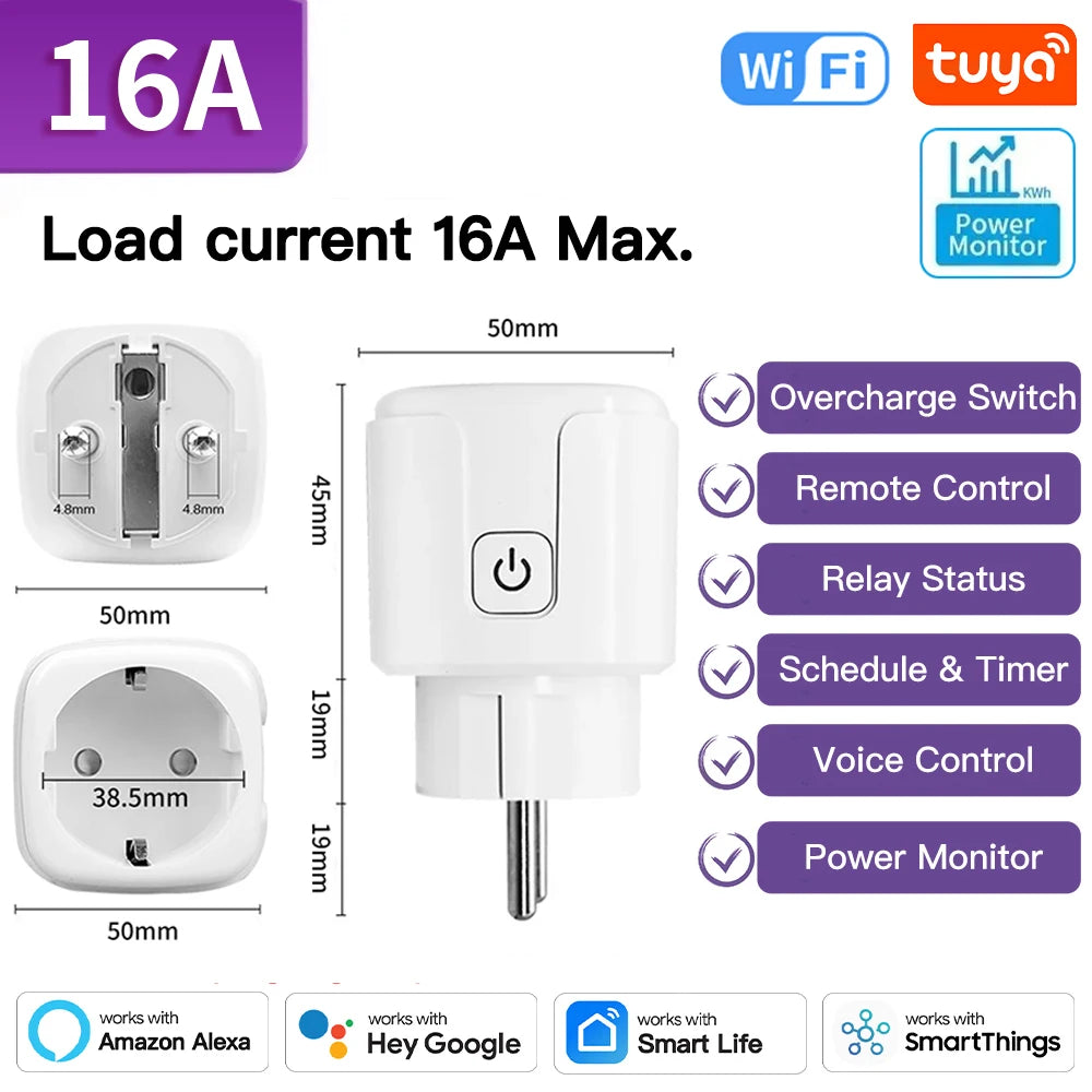 Smart WiFi & Zigbee Plug — 16A/20A with Power Monitor