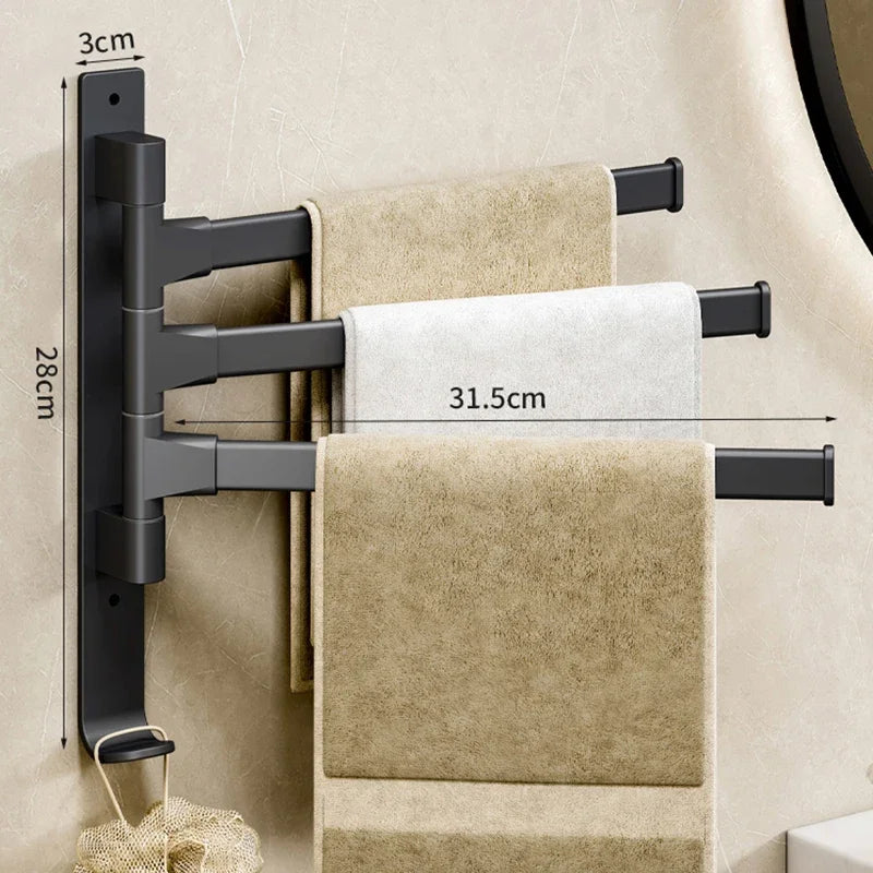 Rotatable Aluminum Towel Rack — 2 to 5 Bar, Wall Mounted