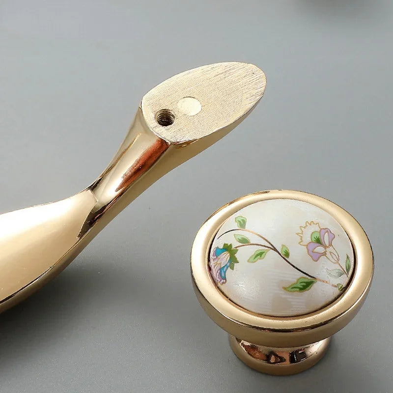 Gold Ceramic Cabinet Handle — European Light Luxury Knob