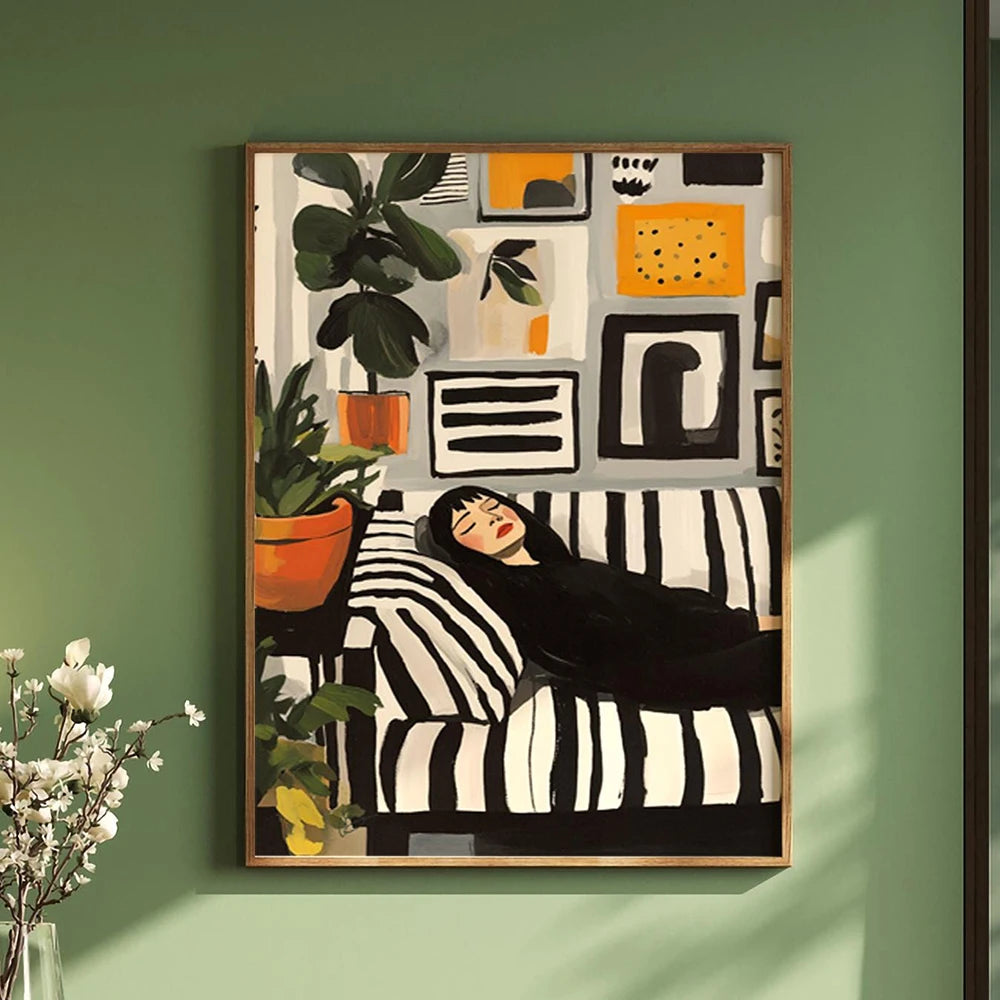 Emerald Abstract Woman with Flowers Canvas Print — Japandi Art