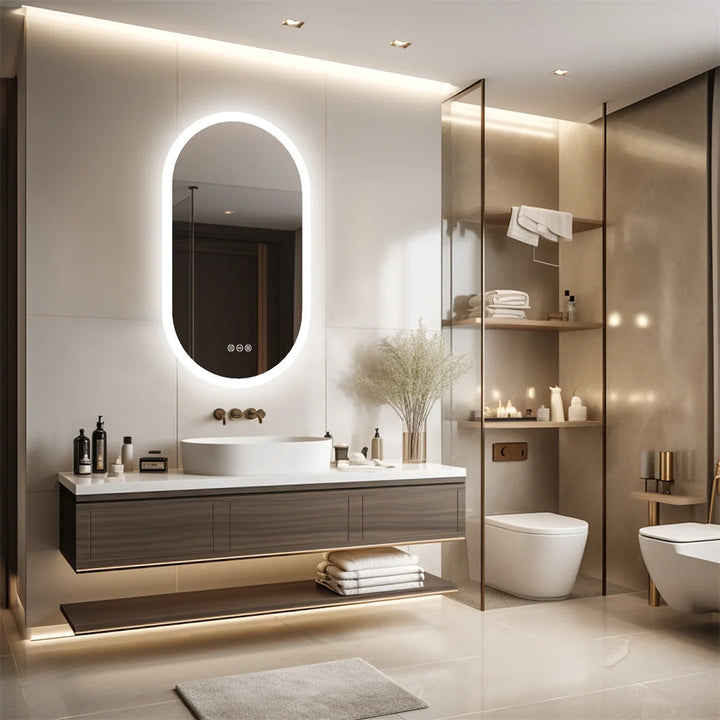 LED Backlit Bathroom Mirror — Oval, Dimmable, Anti-Fog, IP44