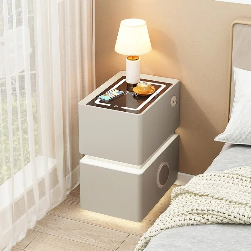 Smart Bedside Table with Wireless Charging — Solid Wood