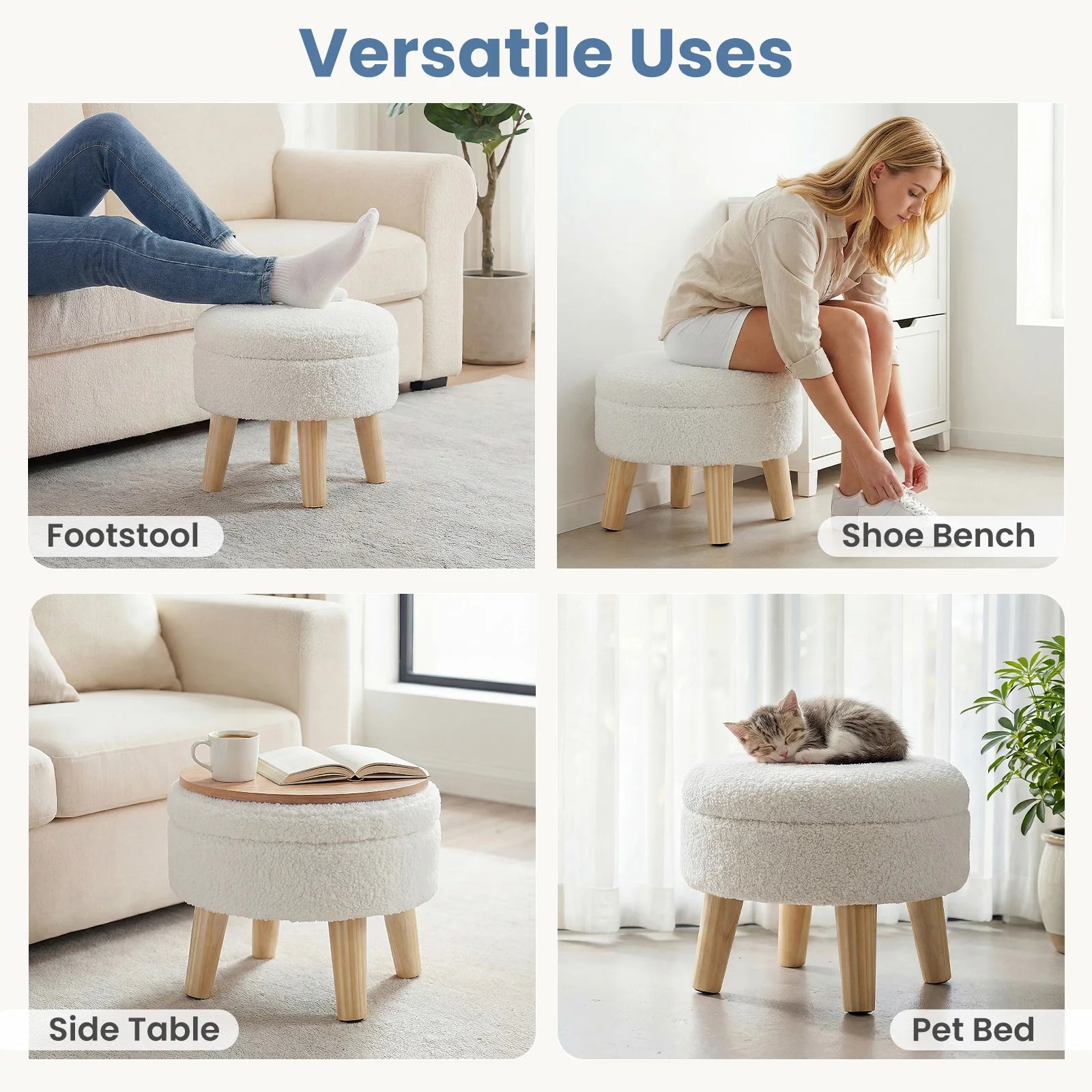 Round Velvet Storage Ottoman with Hidden Storage
