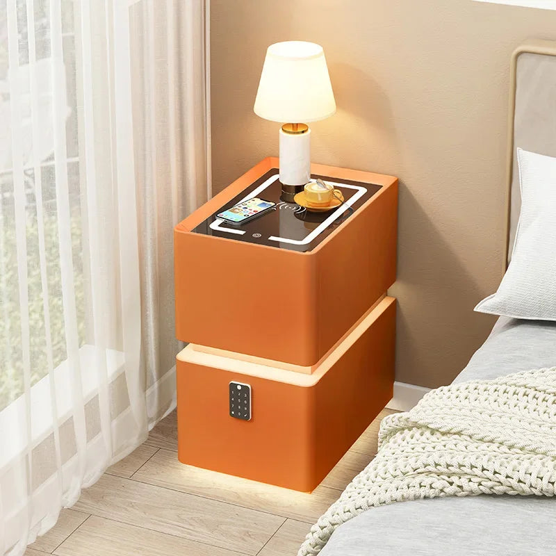 Smart Bedside Table with Wireless Charging — Solid Wood